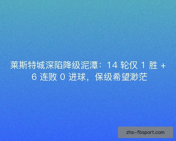 莱斯特城深陷降级泥潭：14 轮仅 1 胜 + 6 连败 0 进球，保级希望渺茫